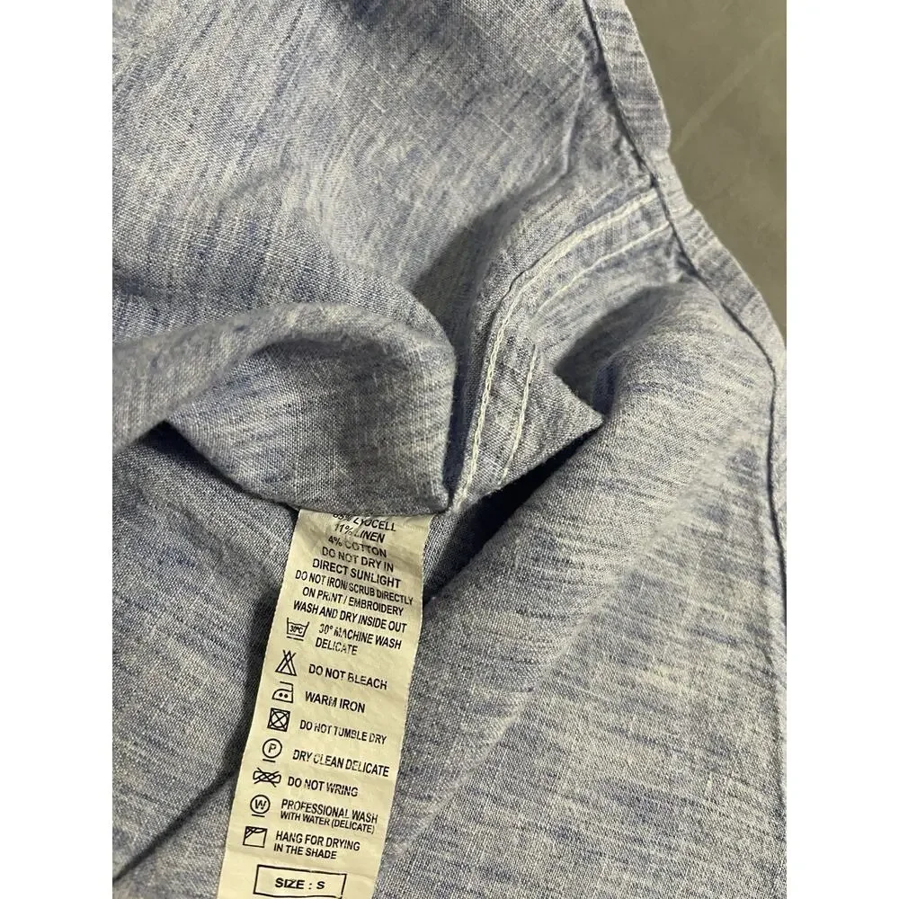 United Colors of Benetton Mens S Light Blue Lyocell Linen Cotton Button Up Shirt